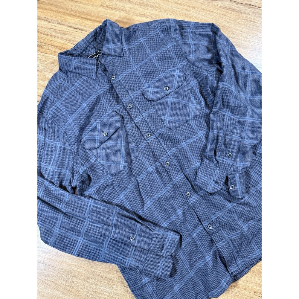 Kenneth Cole Mens Large Blue Plaid Flannel Shirt Long Sleeve Button Down